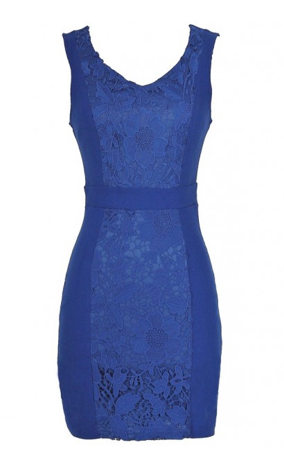 Center Stage Crochet Lace Pencil Dress in Blue